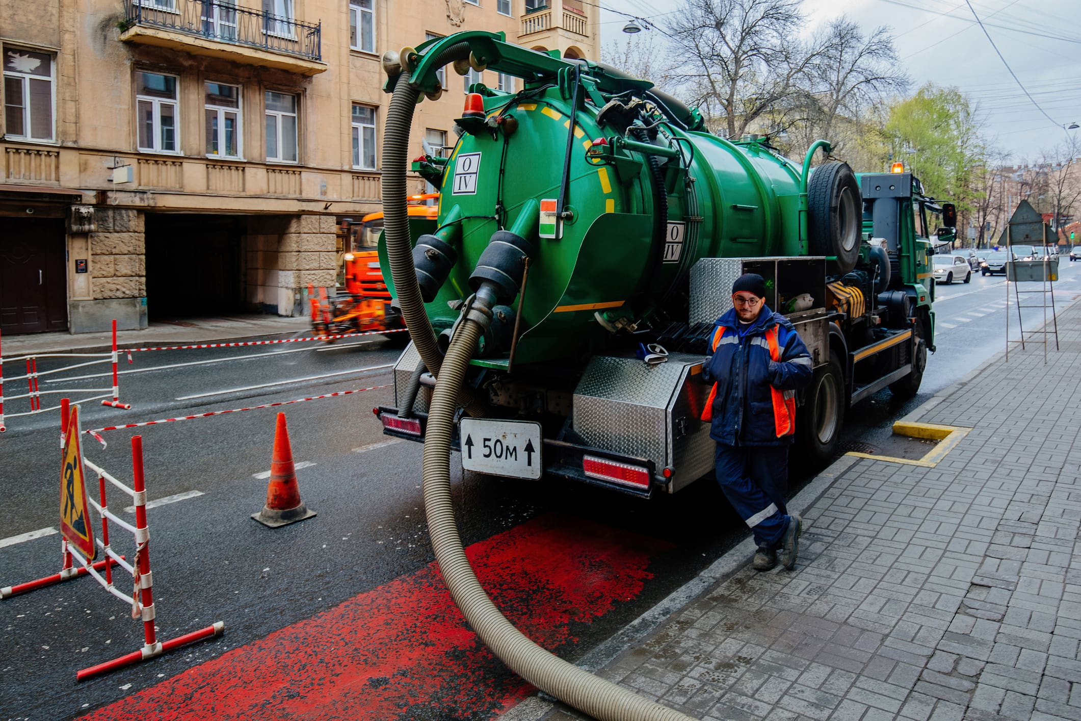 Urban sanitation vehicle in action