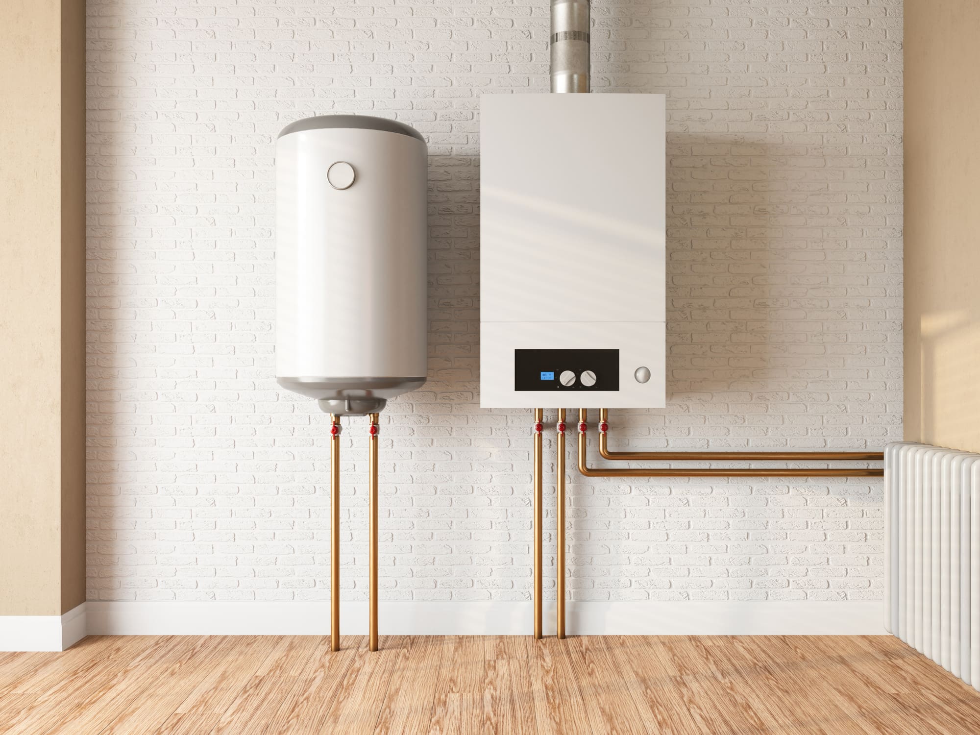 Water heater and boiler on brick wall