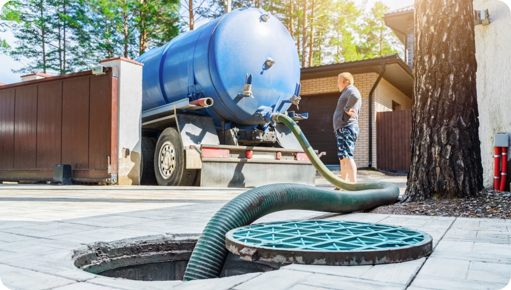 Septic tank truck emptying waste